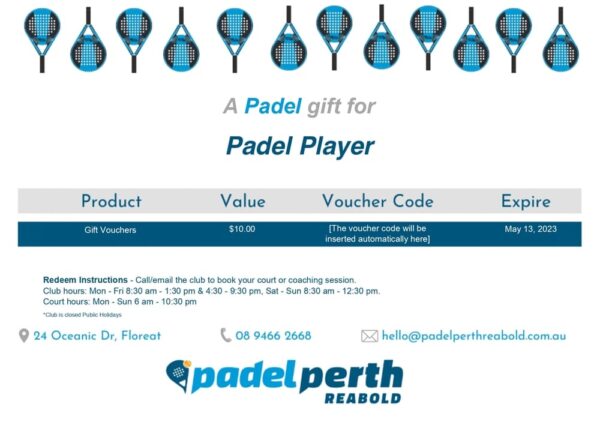 Voucher 1 Padel Perth Reabold - Shop